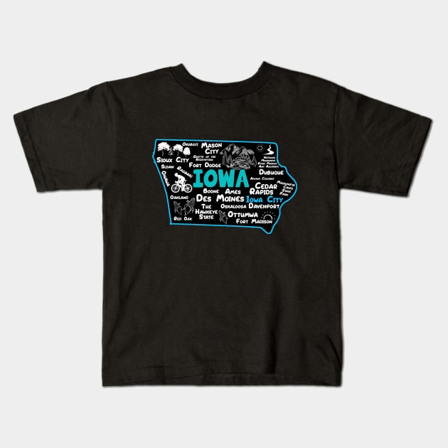 Iowa City Iowa map Des Moines Sioux City, Mason City, Boone, Ames, Davenport, Kids T-Shirt by BoogieCreates